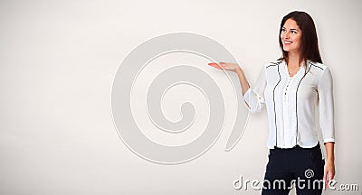 Businsswoman presenting company. Stock Photo