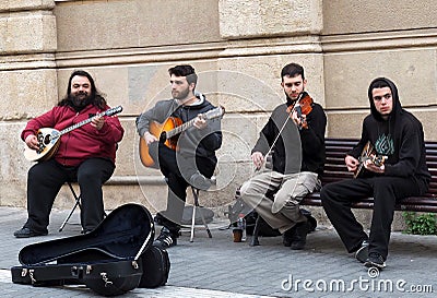 Buskers In Heraklion, Crete Greece Editorial Stock Photo