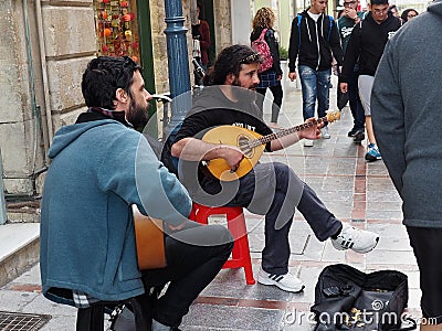 Buskers In Heraklion, Crete Greece Editorial Stock Photo