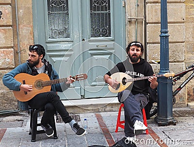 Buskers In Heraklion, Crete Greece Editorial Stock Photo