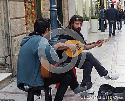 Buskers In Heraklion, Crete Greece Editorial Stock Photo