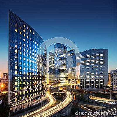 Bussines architecture - skyscrapers and light trails Stock Photo