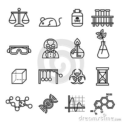 Science, lab and research icon set. Laboratory equipment set. Vector Illustration