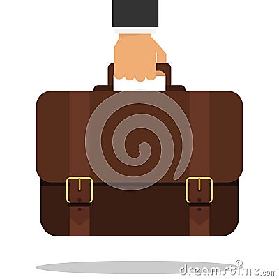 Bussiness, hand holding briefcase. The hand of a businessman holds a briefcase Stock Photo