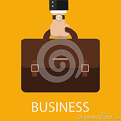 Bussiness, hand holding briefcase. Vector Vector Illustration