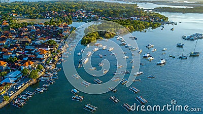 A bussy afternoon with a lot of fishman boat at serangan island bali Stock Photo