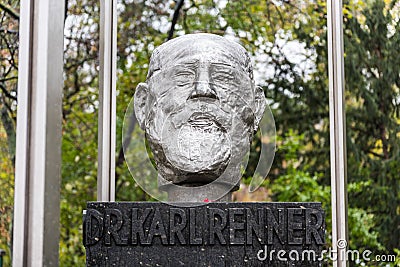 Bust of Dr. Karl Renner at the southeast corner of Rathausplatz, in Vienna of Austria Editorial Stock Photo