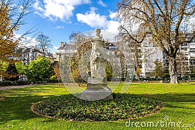 Bust of the French poet Paul Verlaine in Luxembourg Palace gardens, Paris Editorial Stock Photo