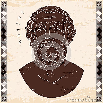 Bust of the Greek poet Homer. Vector Illustration