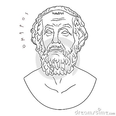 Bust of the Greek poet Homer. Vector Illustration