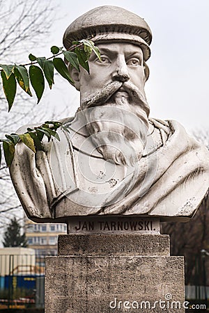 Bust of the Krakow Governor Jan Tarnowski in the Jordan Park in Krakow Editorial Stock Photo