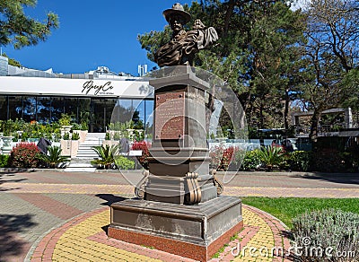 A bust monument to Alexander Green on the streets of the Black Sea embankment. Editorial Stock Photo