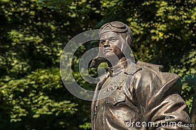 Bust of the monument to the military pilot Ivan Kozhedub in Kyiv Stock Photo