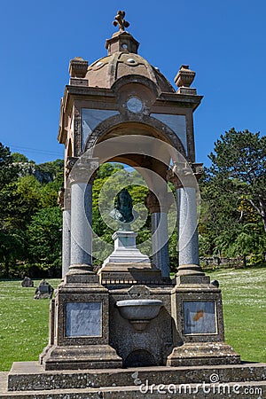 Bust of Queen Victoria and fountain at the Great Orme Llandudno North Wales May 2019 Editorial Stock Photo