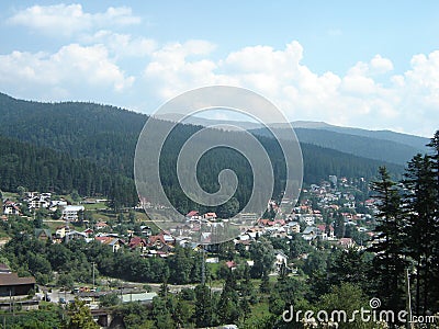 Busteni city and the surroundings view from a point of view Stock Photo