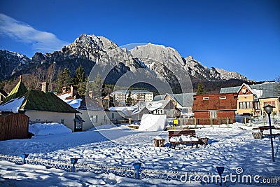 Caraiman mountain and a park from Busteni Stock Photo