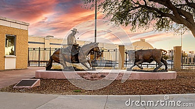 `Buster Welch and King Ranch`s Little Peppy` by Kelly Grahanm at Will Rogers Memorial Center in Fort Worth, Texas. Editorial Stock Photo