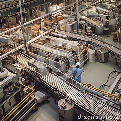 Factory Assembly Line in Full Swing Stock Photo