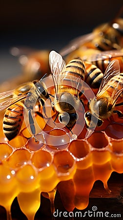 Bustling beehive in closeup worker bees industriously gather nectar, a symphony of activity Stock Photo