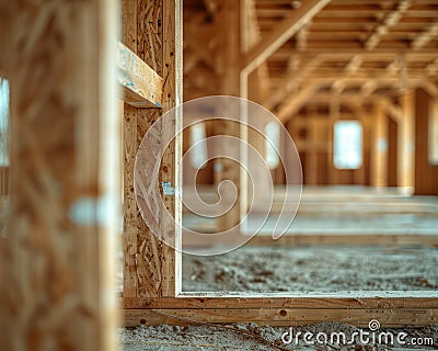 Wooden Support Framework Construction A Complex Building Structure in Progress at a Busy Site, Ensuring Integrity and Stability Stock Photo