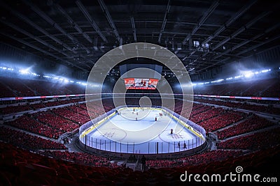 A bustling hockey stadium filled to capacity with enthusiastic fans rooting for their favorite team, stadium with fans crowd and Stock Photo