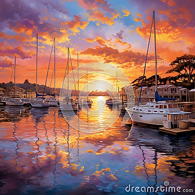 Bustling Marina at Sunset Stock Photo