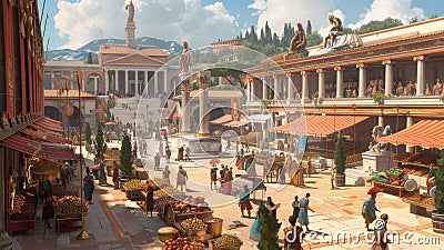 Bustling Marketplace: Ancient Rome's Vibrant Commercial Center Stock Photo