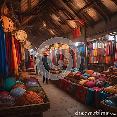 A bustling marketplace in a foreign land, with colorful fabrics and exotic goods, offering a glimpse into a vibrant culture3 Stock Photo