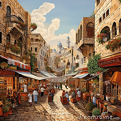 Bustling Marketplace in Jerusalem Stock Photo