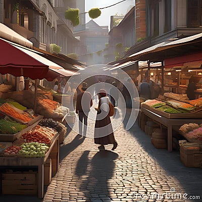 A bustling marketplace with vendors and shoppers1 Stock Photo