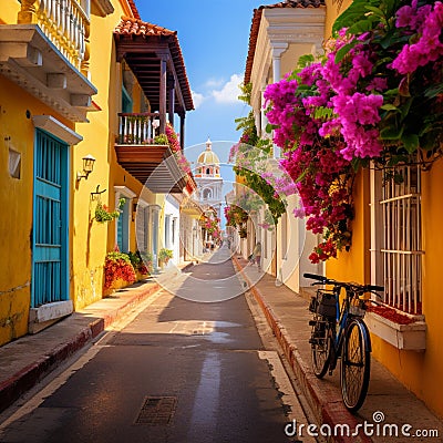 Bustling Street in Cartagena, Colombia Stock Photo