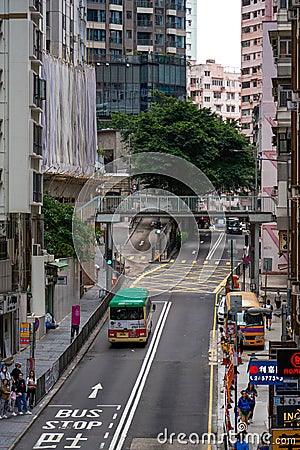 Bustling street roads and high-rise buildings in Hong Kong Editorial Stock Photo