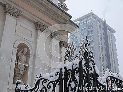 Snowfall in the city of Busto Arsizio Editorial Stock Photo