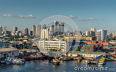 Busy activity in South Harbor in Manila, Philippines Editorial Stock Photo