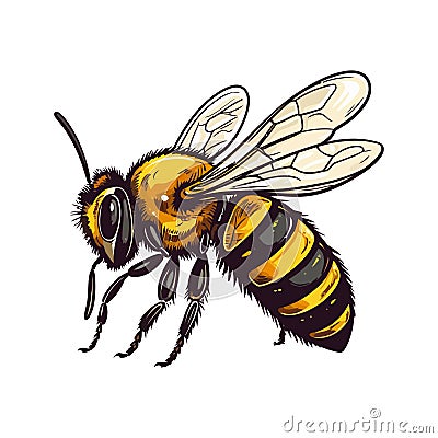 Busy bee pollinate flowers, make sweet honey Vector Illustration