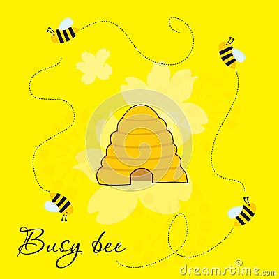Busy bees around beehive Vector Illustration