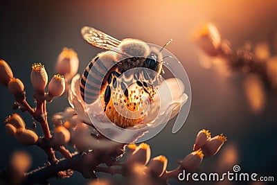 The Busy Bees of Manuka: A Close-Up Look at Honey Collection. Generative Ai Stock Photo