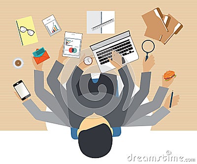 Busy business people working hard . Vector Illustration