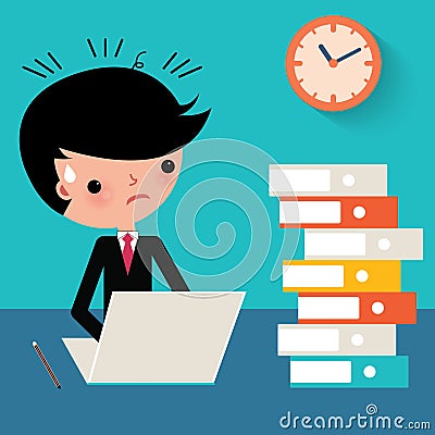 Busy businessman at work cartoon Vector Illustration