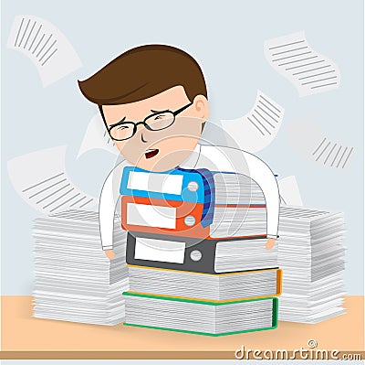 Busy Businessman Working Vector Illustration