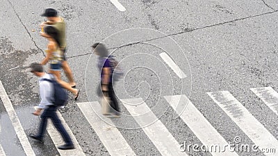 Busy city blur people move to pedestrian crosswalk on busine Editorial Stock Photo