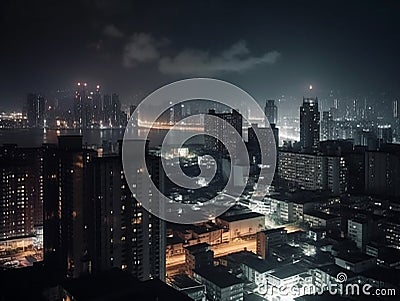 Busy city skyline at night Stock Photo