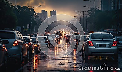 Busy City Street With Heavy Traffic Stock Photo