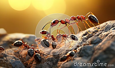 A busy colony of ants collaborates to transport food home Stock Photo