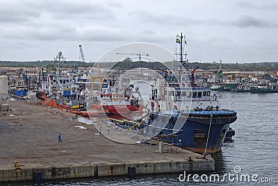 The Busy congested Fishing and Oil and Gas facility at Port Gentil in Gabon, Editorial Stock Photo