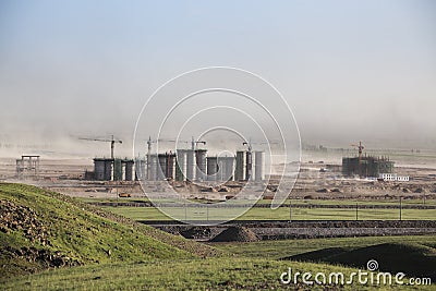 Busy construction site in the desert Stock Photo