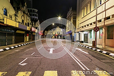 Busy during day but no traffic late at night on this road in Kuala Lumpur Malaysia. Stock Photo