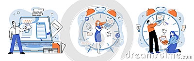 Busy employee. Developing multitasking skills is crucial for busy employee to handle various tasks efficiently Vector Illustration