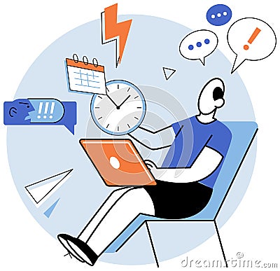 Busy employee. Overwork can result in exhausted and stressed employees Vector Illustration