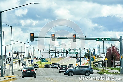 Busy Highway Intersection, Street Lights Editorial Stock Photo
